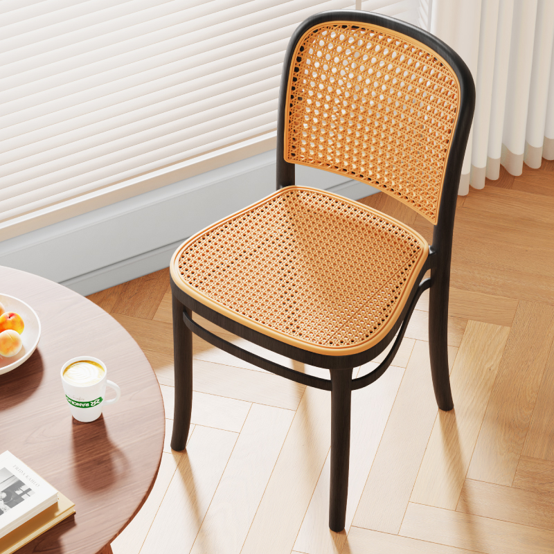 藤编塑料椅子家用加厚餐桌椅中古休闲椅北欧仿藤靠背凳子商用餐椅