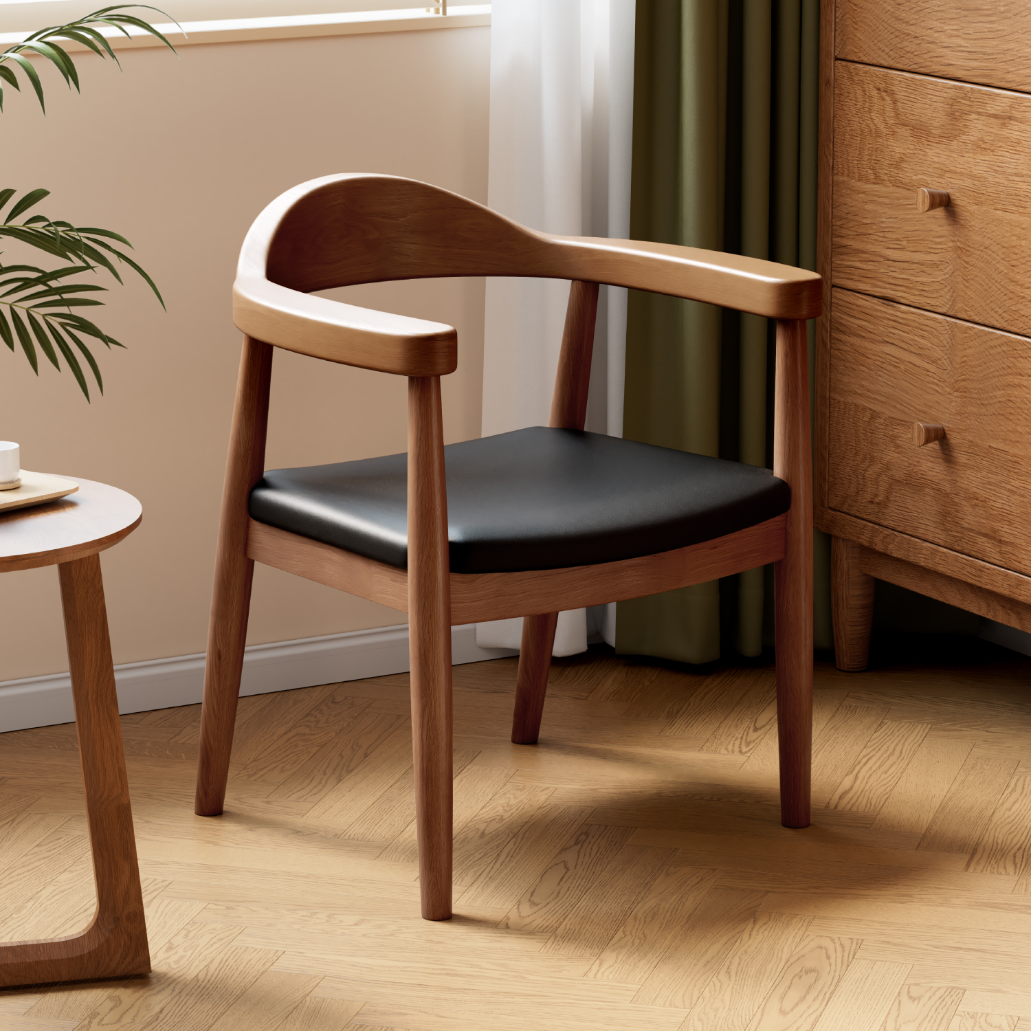 实木椅子家用餐椅2025新款餐桌椅覆古书房洽谈椅简约带扶手靠背椅