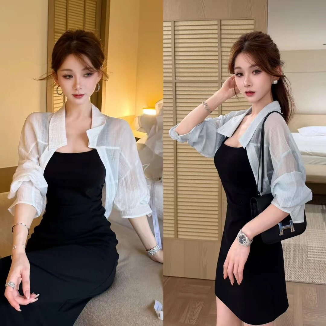 卡卡女装官方正品夏季新款【轻盈防晒】微透短款披肩防晒上衣衬衫