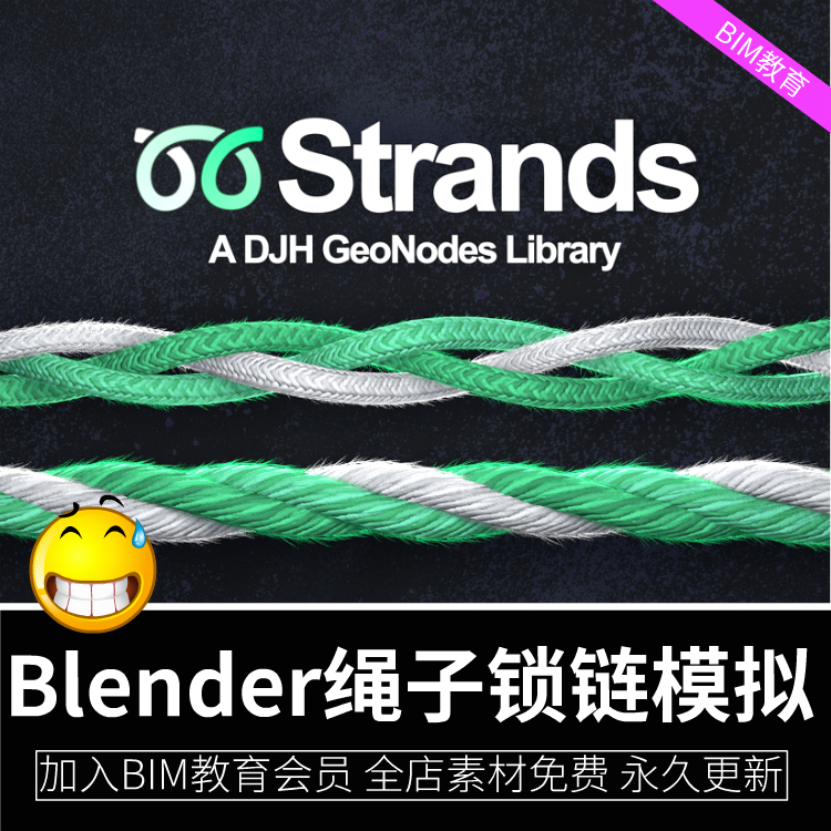 Blender绳子锁链模拟资产预设 DJH Strands软件blender