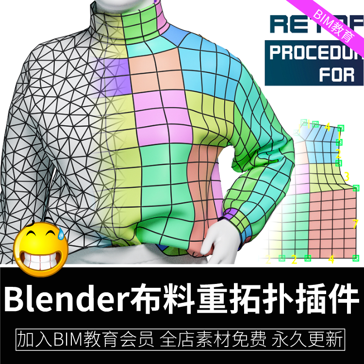 Blender布料重拓扑插件 Retopo Planes软件blender