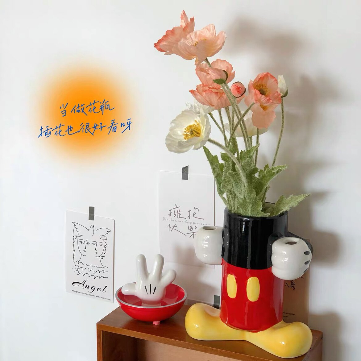 卡通米奇米妮陶瓷花插花瓶笔筒餐具化妆刷收纳厨房餐具筷子收纳筒