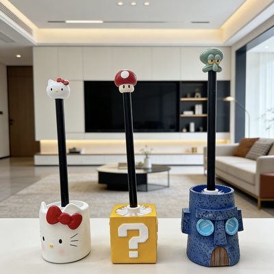 章鱼石像屋马桶刷创意卫生间死角清洁刷卡通家居收纳筒问号箱马里