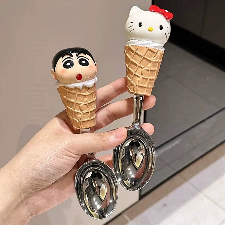 hellokitty蜡笔小新勺子阿呆冰淇淋勺西瓜勺可爱勺子甜品卡通树脂