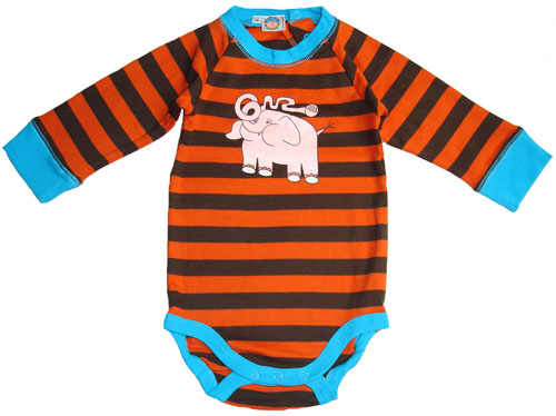 乐天BABY*外贸L 次品 新生儿桔咖大象全棉长袖哈衣包屁衣连体衣