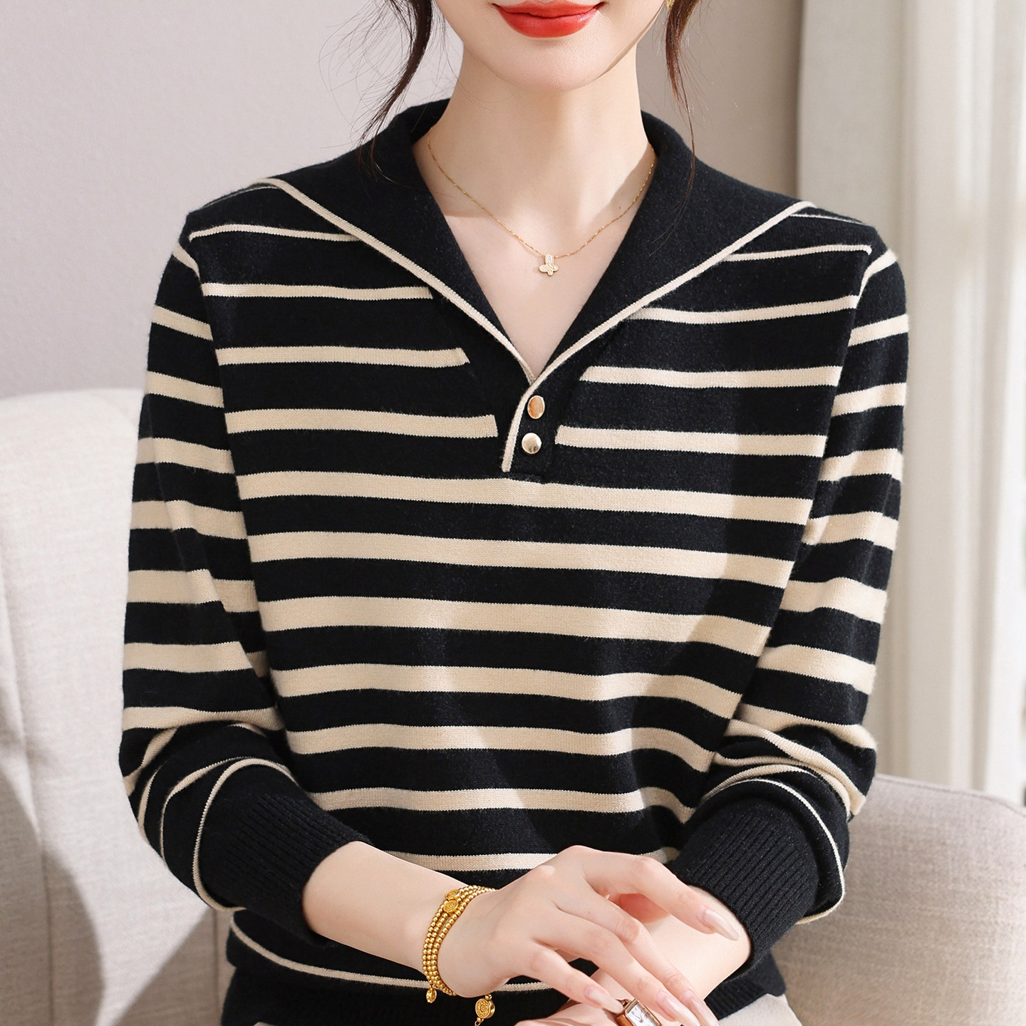 鄂尔多斯市妈妈春装翻领上衣女长袖条纹中老年春秋针织衫洋气小衫,女装/女士精品,毛针织衫,淘宝优惠券,粉丝福利购,淘宝优惠卷