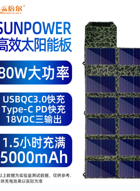 大功率太阳能折叠包80WPD快充QC5V18V双电压充电户外旅行便携装备