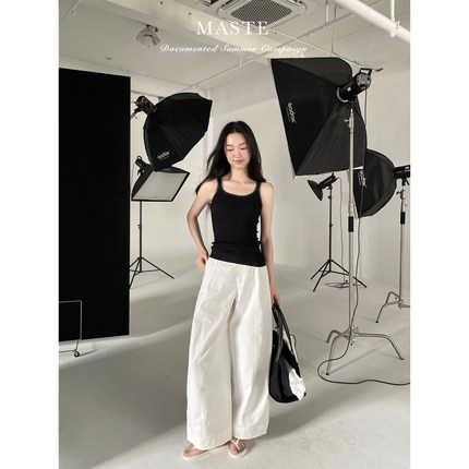 MASTE 长期主义 白色“balloon Pant”廓形感长裤