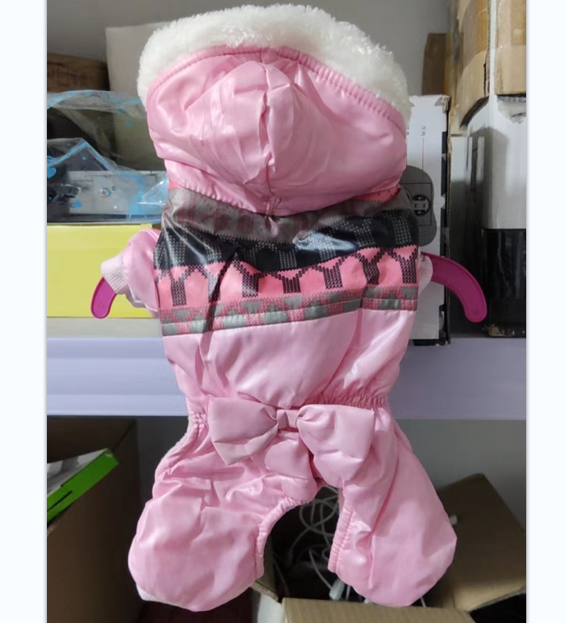 宠物狗衣服 宠物服饰 断码特价狗狗棉服 带帽四腿粉色蝴蝶结棉衣