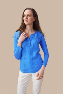 sandwich_三文治荷兰 欧美风简约休闲长袖小v领梭织亚麻上衣1985