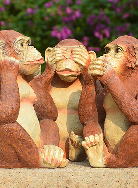 装饰品树脂不听不看不说猴子摆件