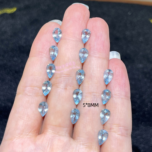 天然海蓝宝裸石戒面 水滴形5*8MM 圣玛利亚色海蓝宝原石