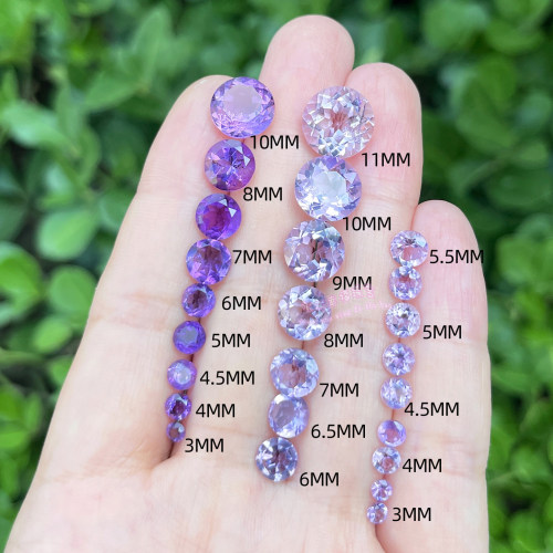天然紫水晶 圆形3 4 5 6 7 8 9 10 11MM 紫晶裸石戒面原石配石