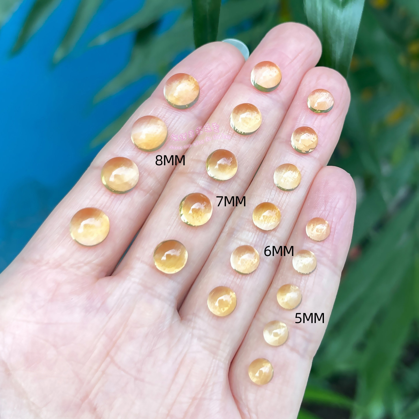 天然黄水晶裸石戒面 圆形5 6 7 8MM  平底蛋面黄水晶素面原石戒面