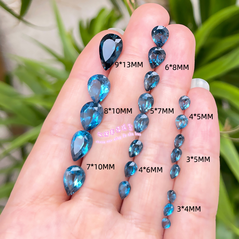 天然伦敦蓝托帕石裸石戒面水滴