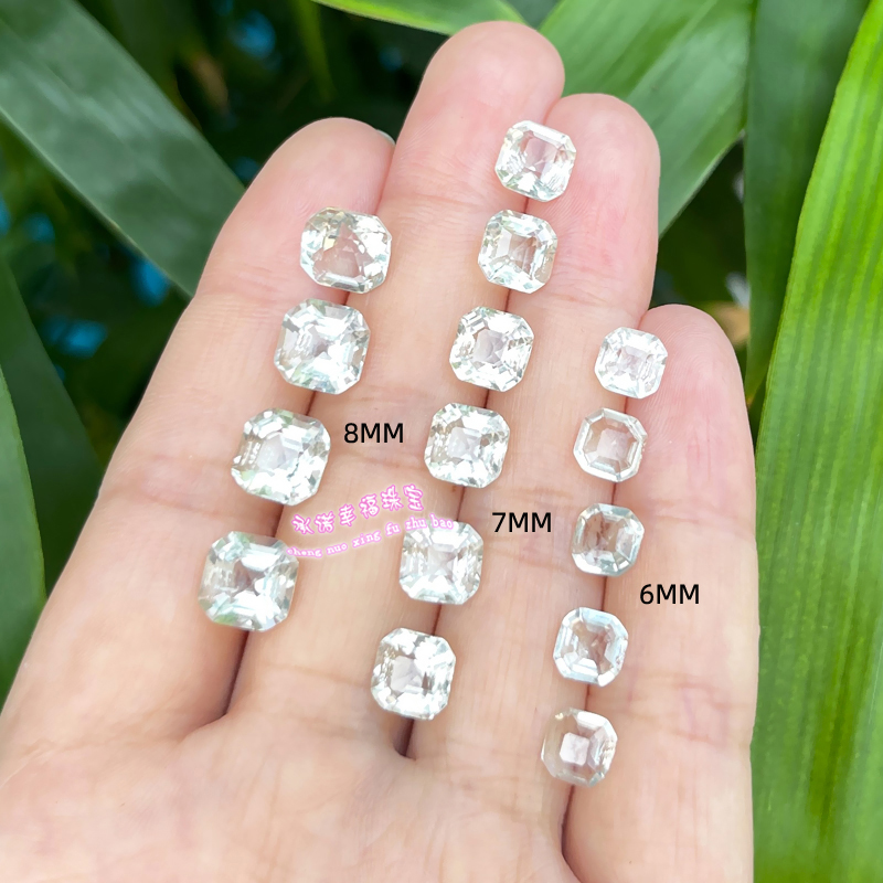 天然绿水晶裸石戒面 阿斯切工 6 7  8MM 绿水晶原石配石