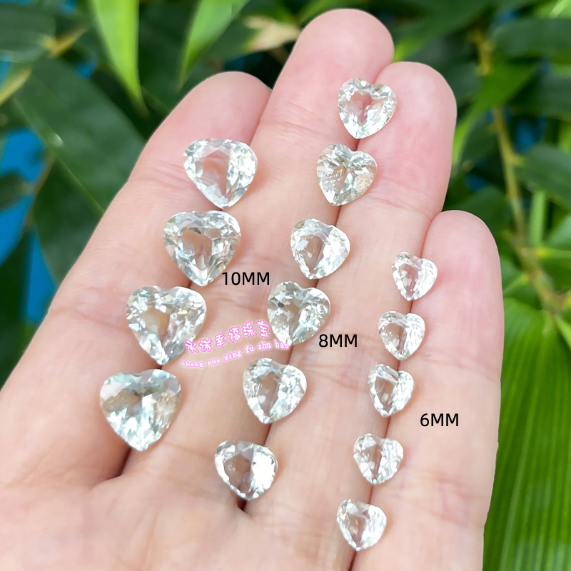 天然绿水晶裸石戒面 心形6  8  10MM 绿水晶原石配石