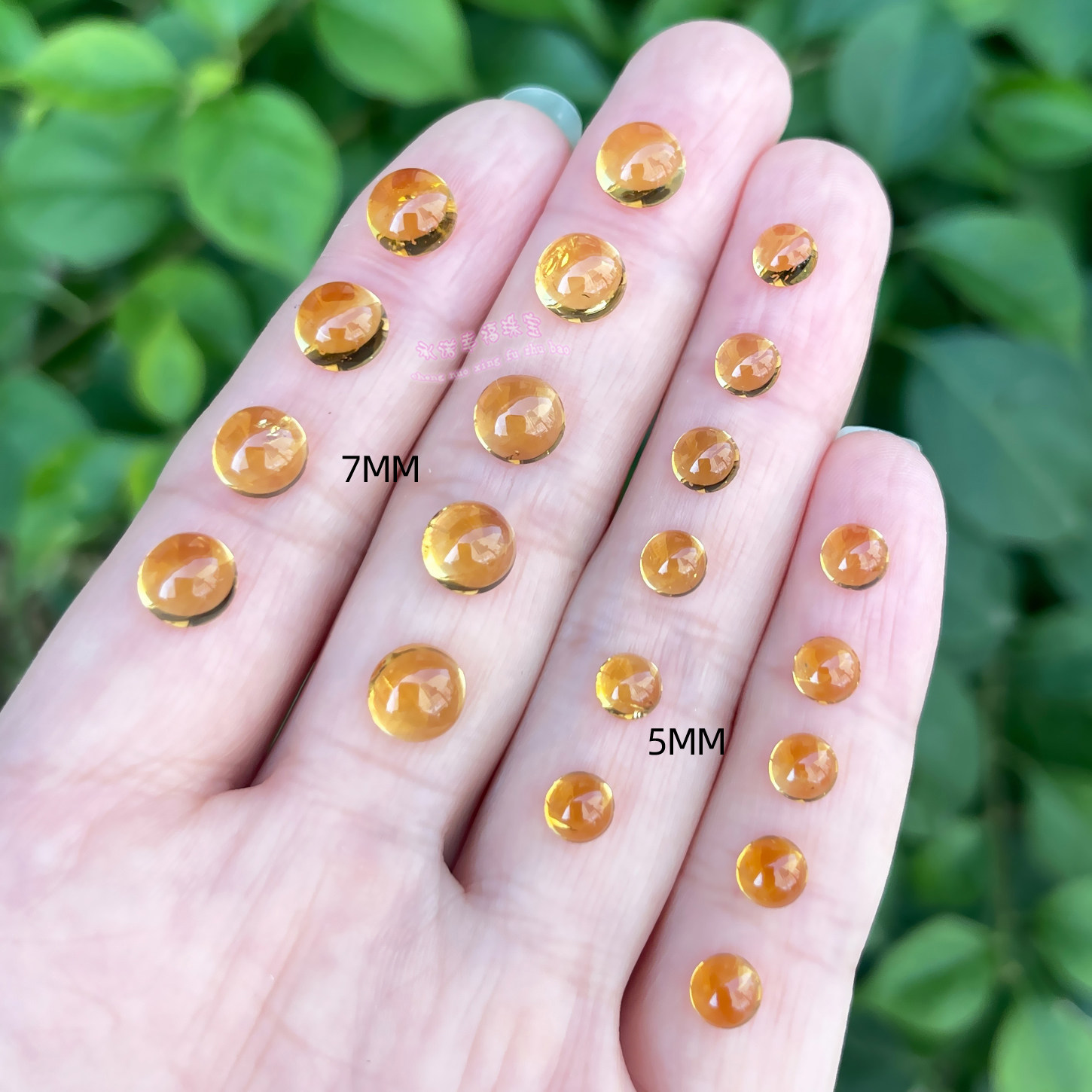 天然黄水晶裸石戒面 圆形5MM 深色平底蛋面黄水晶素面原石戒面