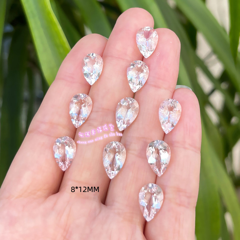 天然摩根石裸石戒面 水滴形8*12MM  摩根石原石