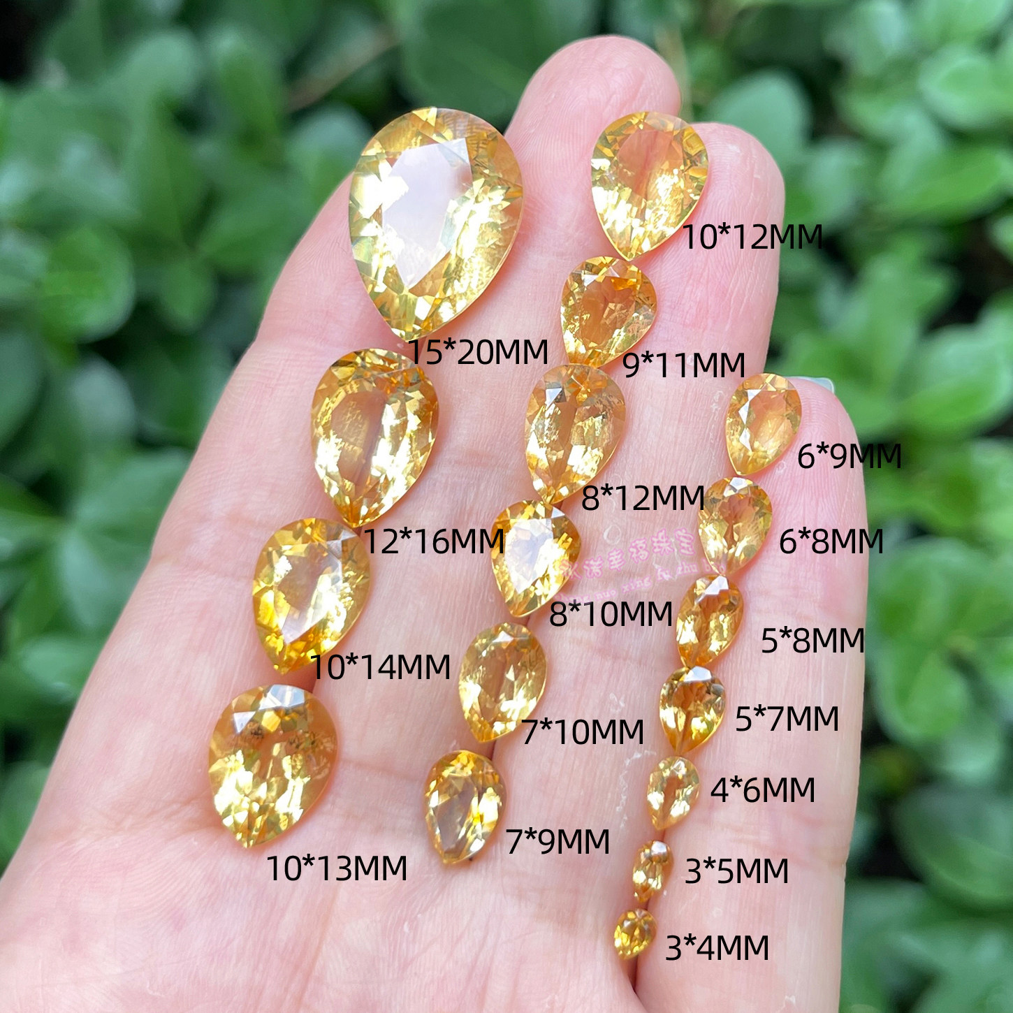 天然黄水晶 水滴形3*4MM-15*20MM 刻面黄水晶裸石戒面宝石戒面图片