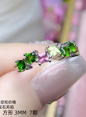 925银戒指空托 方形3MM 女款镶嵌用银戒托空托排戒银托