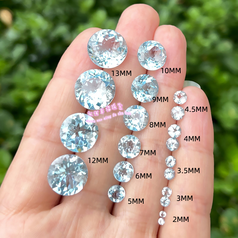 天然天空蓝托帕石戒面裸石圆形