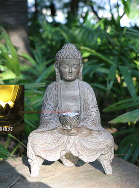 新中式禅意佛像摆件太阳能茶室