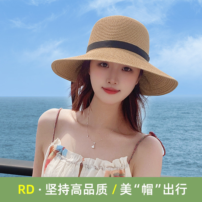 2025新款拉菲草帽女遮阳防晒渔夫帽海边太阳帽子女款夏季防紫外线