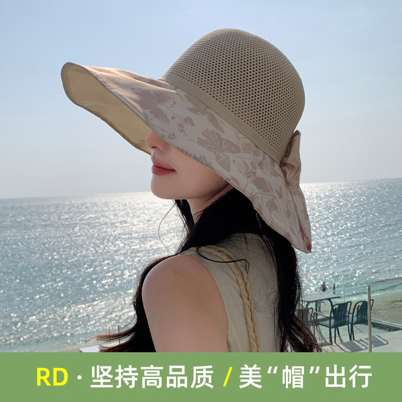 大帽檐可折叠双层渔夫帽女夏季防晒遮阳太阳帽蝴蝶结海边出游帽子