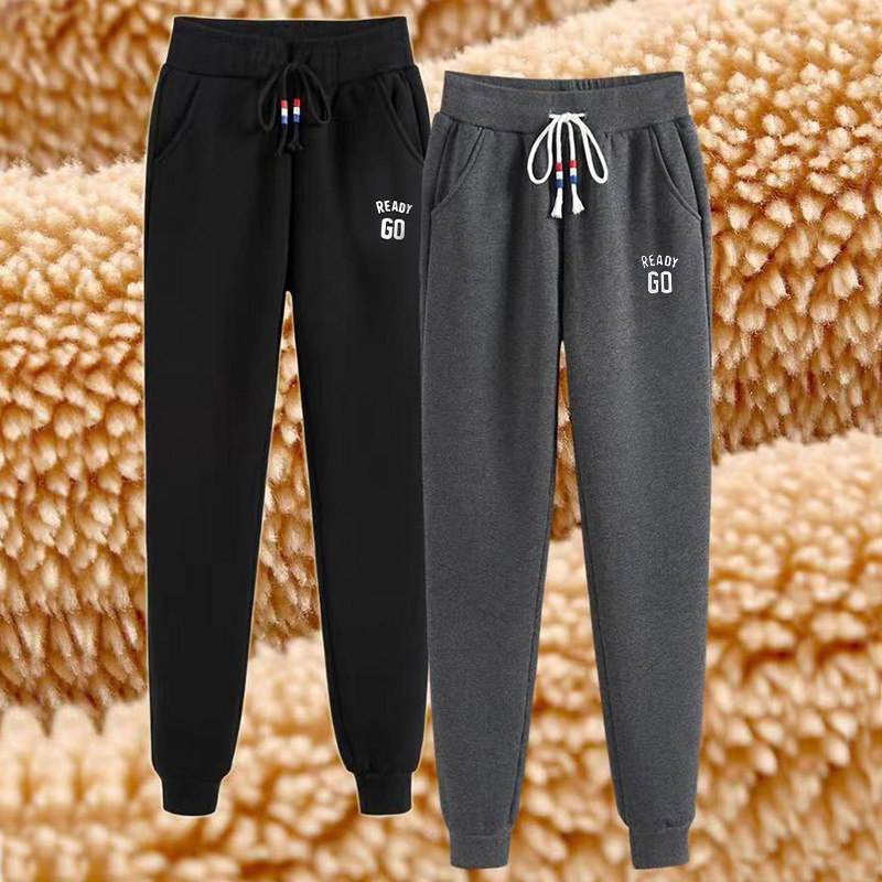 特厚羊羔绒运动裤女冬季加绒加厚保暖裤子外穿棉裤高腰束脚卫裤