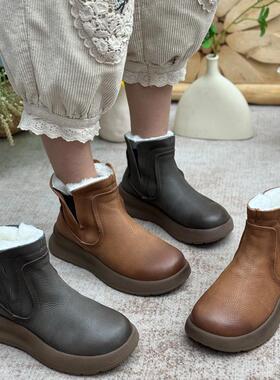 羊毛雪地靴女2025新款冬季加绒加厚短靴真皮保暖女鞋厚底东北棉鞋