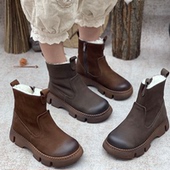 真皮纯羊毛女鞋 加绒马丁靴女休闲短筒中跟靴子保暖加厚雪地靴棉鞋