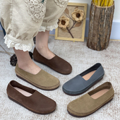 妈妈鞋 真皮单鞋 舒适软底中老年平底防滑休闲女鞋 春夏新款 乐福皮鞋