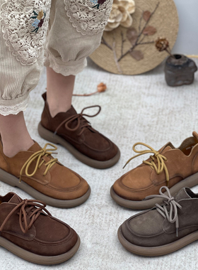 厚底真皮女鞋乐福鞋2025春秋新款平底鞋复古小皮鞋单鞋中年妈妈鞋