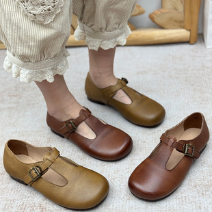 日常通勤皮鞋 丑乐复古风真皮平底单鞋 圆头女鞋 玛丽珍鞋 女2026新款