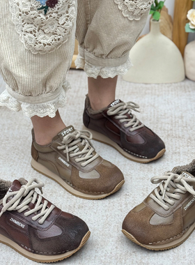 真皮德训鞋女冬季2025新款加绒加厚保暖复古阿甘鞋休闲运动鞋系带