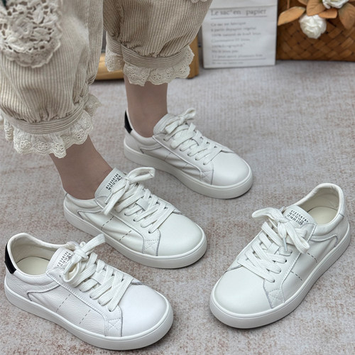 丑乐头层牛皮舒适百搭小白鞋女