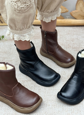 真皮厚底雪地靴女冬季保暖加绒加厚短靴防滑马丁靴外穿大棉鞋棉靴
