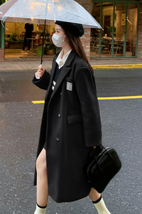 新款现货气质显瘦长款毛呢大衣外套女韩版宽松百搭秋冬装图片