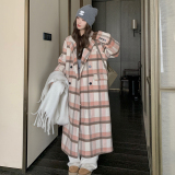 秋冬新款手工羊毛呢格子双面呢长款大衣显瘦气质外套，女装毛呢外套，韩秀