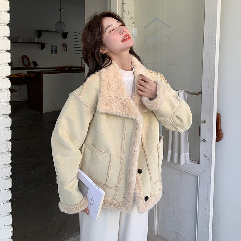 现货皮毛一体加厚休闲立领上衣外套8059p190k278,女装短外套,韩秀