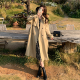 卡其色系带收腰长款风衣外套女2025春季新款高级感韩系英伦风大衣，商品下架区，韩秀