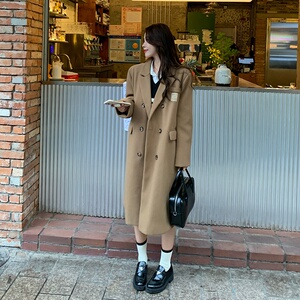 新款现货气质显瘦长款毛呢大衣外套女韩版宽松百搭秋冬装图片