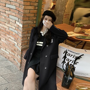 新款现货气质显瘦长款毛呢大衣外套女韩版宽松百搭秋冬装图片