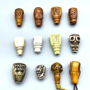 藏传回流老骨驼骨做旧三通阿呆一体佛塔文玩佛珠隔珠手串背云diy