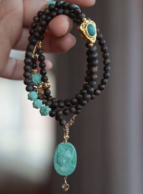 原创白奇楠沉香多圈手链项链两用款搭配菱镁矿百香籽瓜珠法老猫牌