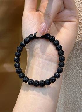 黑金椰蒂锤纹无相手串diy配件手工编织手绳文玩佛珠手串配饰品