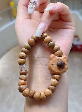 库克蒜瓣大肠搭配桃木咖啡熊手串单圈文玩手持盘完佛珠念珠手炼