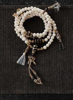 原创设计牛骨锤纹珠搭配天珠纯铜配饰佛珠手串文玩饰品手链手持