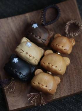 原创沉香黄杨木黑檀多宝熊头挂件文玩时尚饰品佛珠挂饰